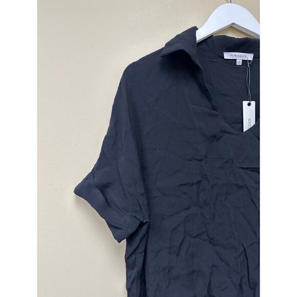 Workwear NWT Size Small Black V-Neck Pullover Collared Blouse Casual - Picture 4 of 8